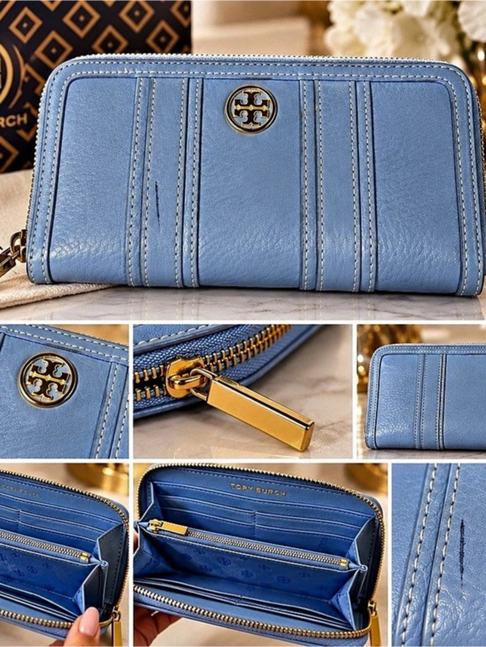 Tory Burch Blue Zip-Around Wallet